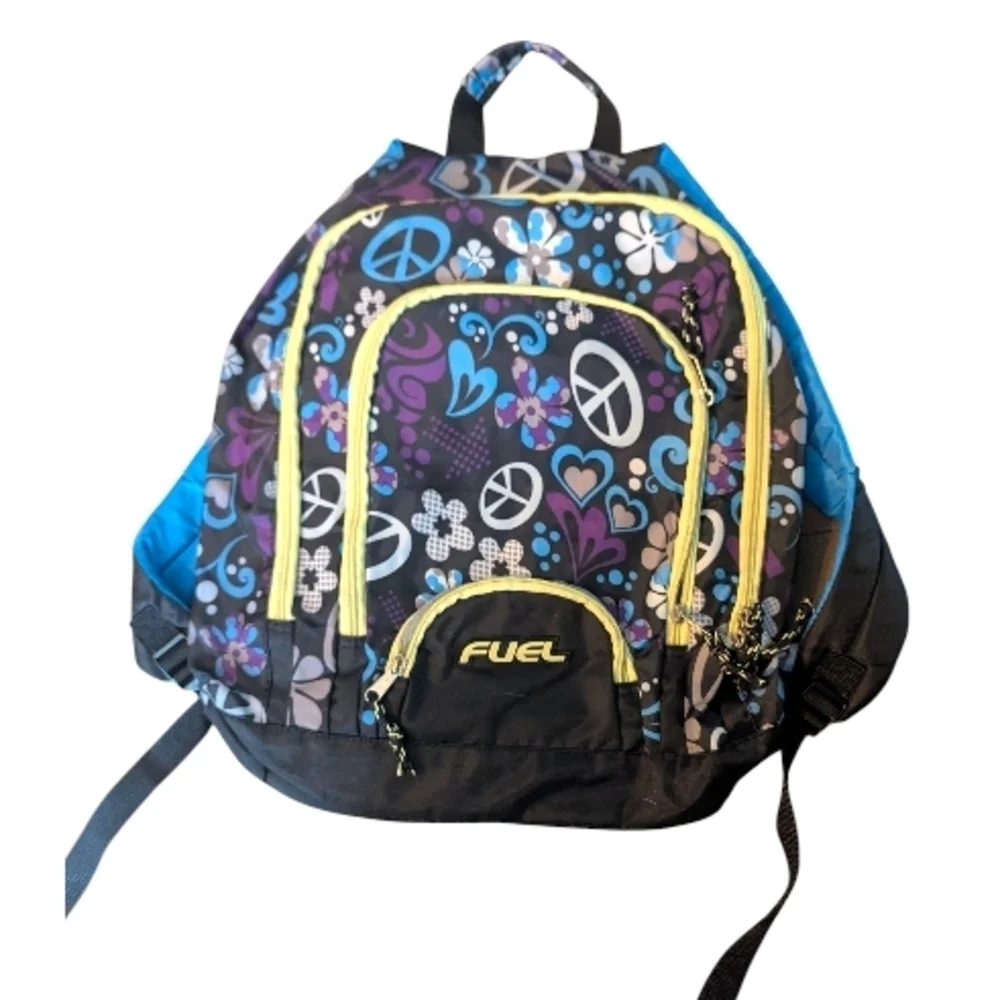 NWOT Fuel Floral Peace Sign Backpack w Laptop Pocket Water Resistant